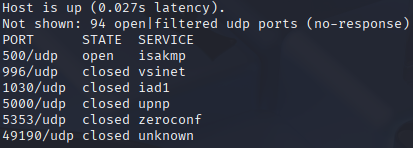 Résultat nmap UDP